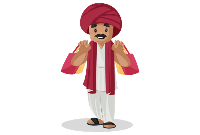Indian gujarati man holding shopping bags in his hands Illustration