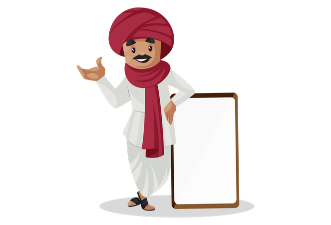 Indian Gujarati man is standing with an empty board Illustration