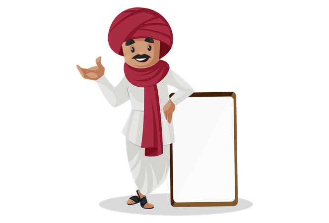 Indian Gujarati man is standing with an empty board  Illustration