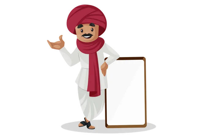 Indian Gujarati man is standing with an empty board  Illustration