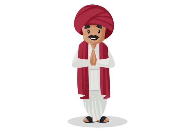 Indian gujarati man standing in welcome pose Illustration