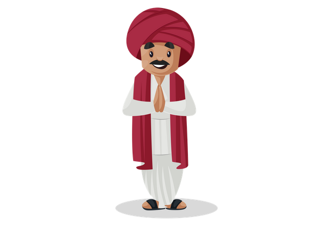 Indian gujarati man standing in welcome pose  Illustration