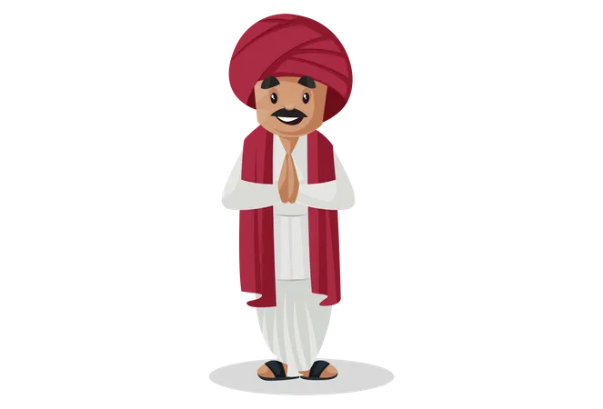 Indian gujarati man standing in welcome pose  Illustration