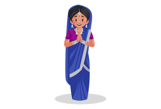 Indian gujarati woman standing in welcome pose  Illustration