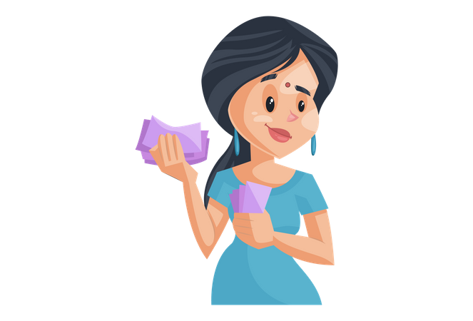 Indian House Wife counting Money  Illustration