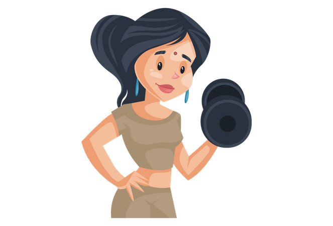 Indian House Wife Doing Gyming with dumbbell Illustration