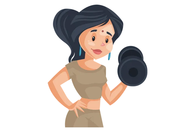 Indian House Wife Doing Gyming with dumbbell  Illustration