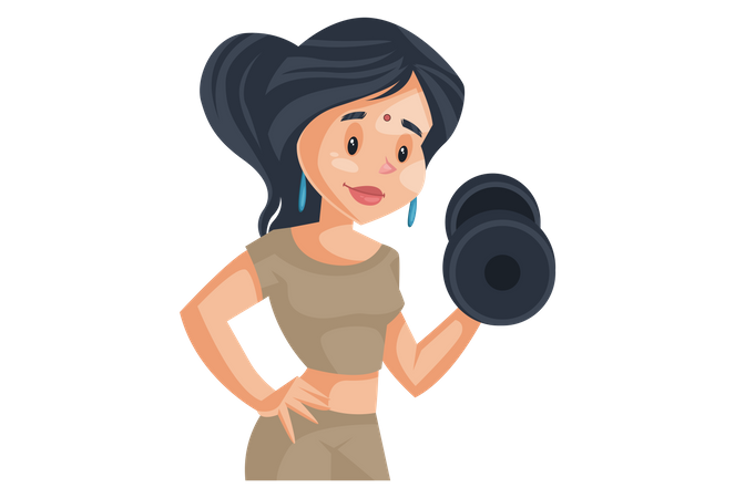 Indian House Wife Doing Gyming with dumbbell  Illustration