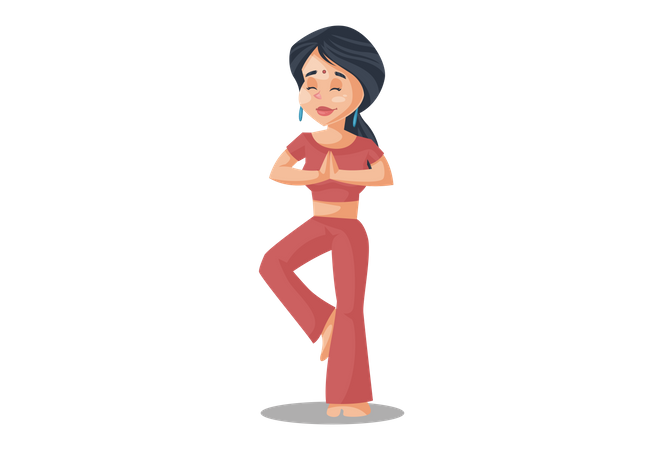 Indian House Wife doing Yoga for fitness Illustration