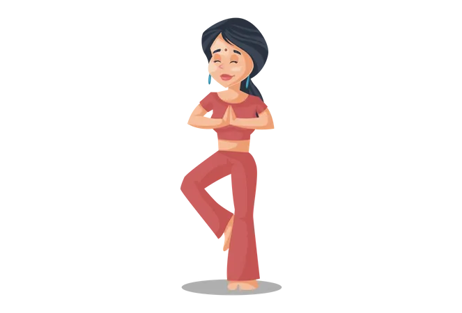 Indian House Wife doing Yoga for fitness  Illustration