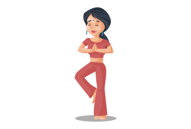 Indian House Wife doing Yoga for fitness  일러스트레이션