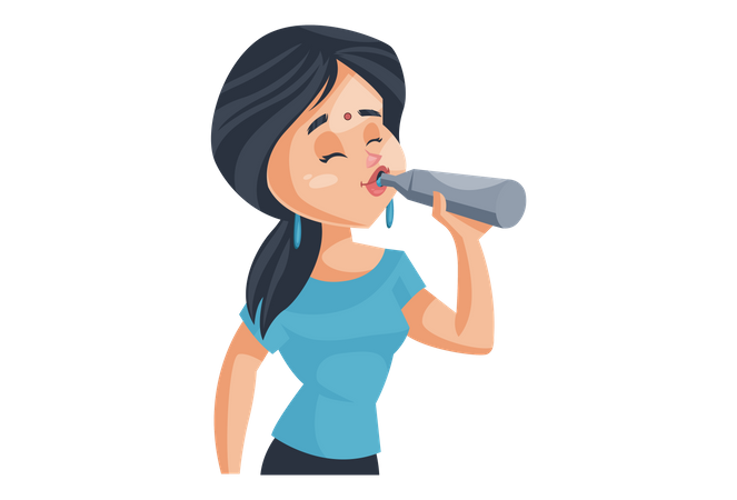 Indian House Wife drinking water from bottle  Illustration