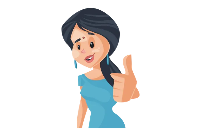 Indian House Wife with thumbs up hand gesture  Illustration