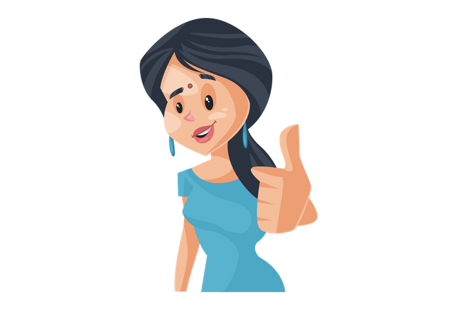 Indian House Wife with thumbs up hand gesture  Illustration