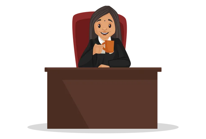 Indian judge holding coffee cup in her hand Illustration