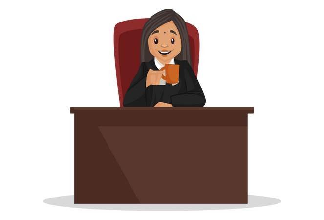 Indian judge holding coffee cup in her hand  Illustration