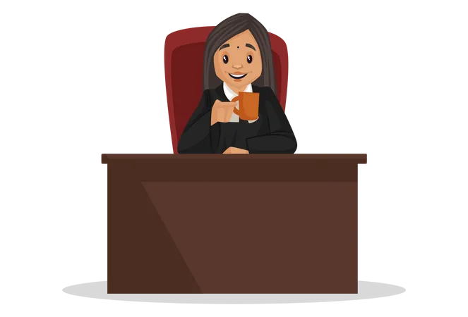 Indian judge holding coffee cup in her hand  Illustration