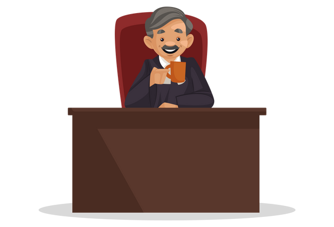 Indian judge holding coffee cup in his hand Illustration
