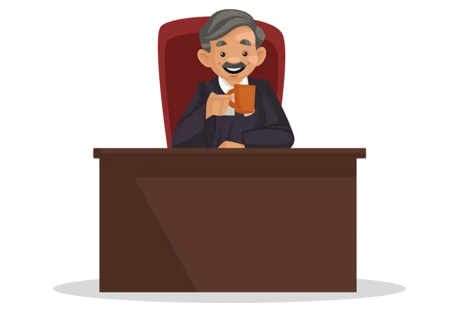 Indian judge holding coffee cup in his hand  Illustration