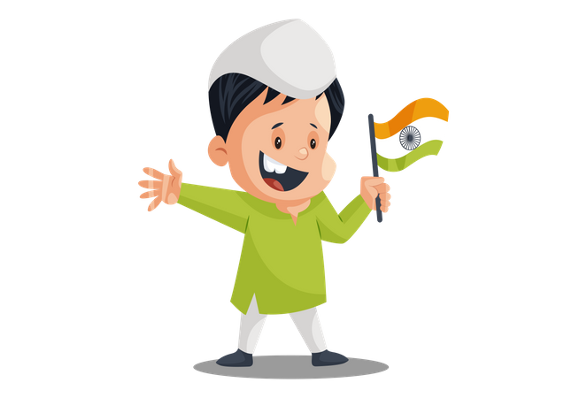 Indian kid Celebrating Independence Day with holding Indian flag  Illustration