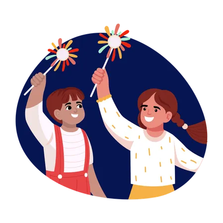Indian kids holding Sparklers firecrackers  Illustration