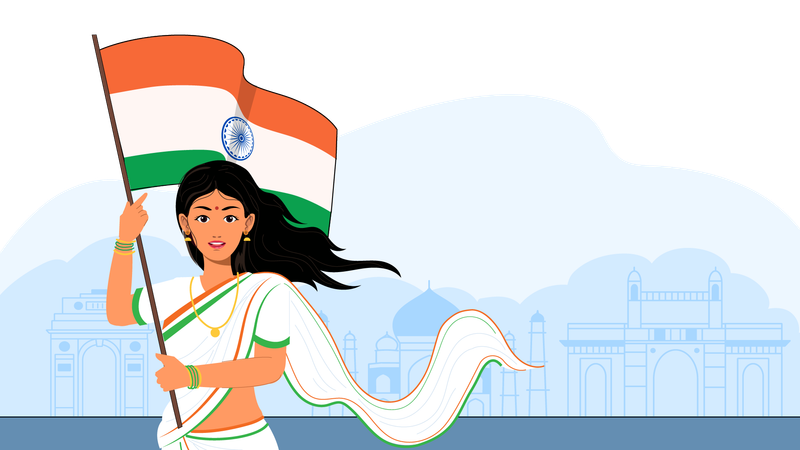 Indian lady holding indian flag  Illustration