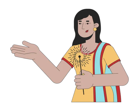 Indian lady holding sparkler  Illustration