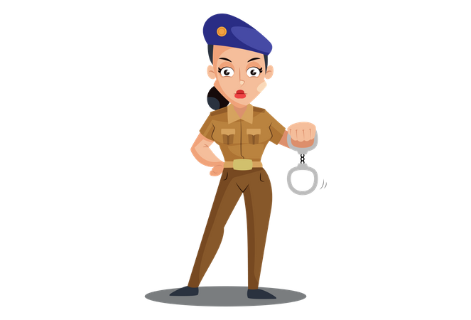 Indian Lady Police holding handcuffs  Illustration