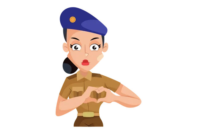Indian Lady Police making heart shape form hands Illustration