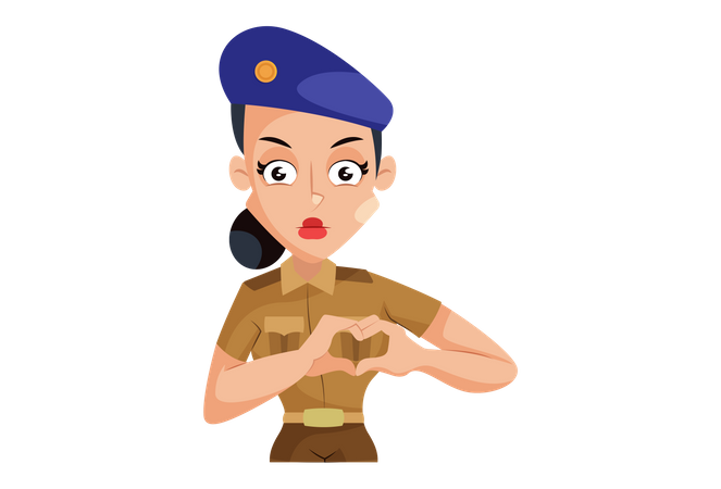 Indian Lady Police making heart shape form hands  Illustration