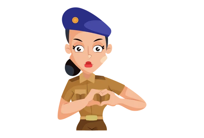 Indian Lady Police making heart shape form hands  Illustration