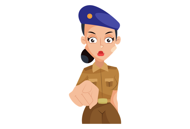 Indian Lady Police pointing finger Illustration