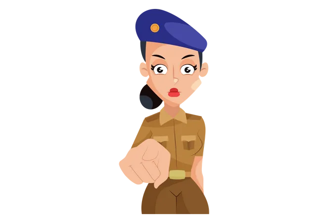 Indian Lady Police pointing finger Illustration