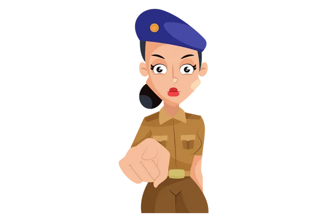 Indian Lady Police pointing finger  Illustration