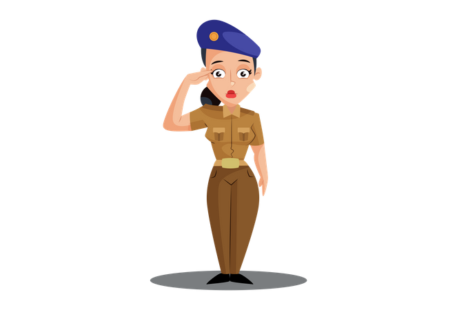 Indian Lady Police Saluting  Illustration