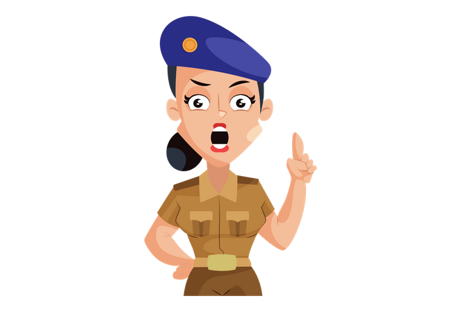 Indian Lady Police Shouting  Illustration