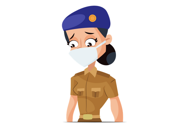 Indian Lady Police wearing Face Mask  Illustration