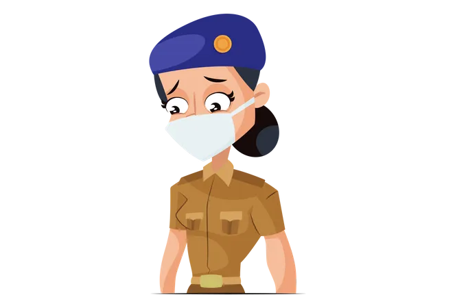 Indian Lady Police wearing Face Mask  Illustration