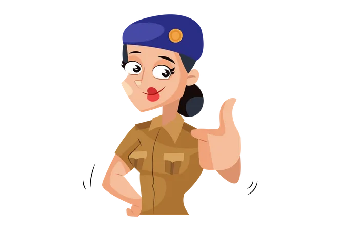 Indian Lady Police with thumb up sign Illustration