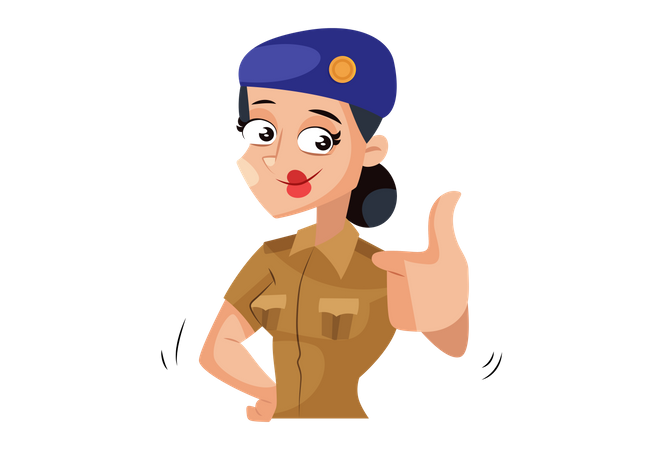 Indian Lady Police with thumb up sign  Illustration