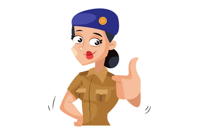 Indian Lady Police with thumb up sign  Illustration