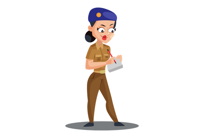 Indian Lady Police writing fine or penalty Illustration