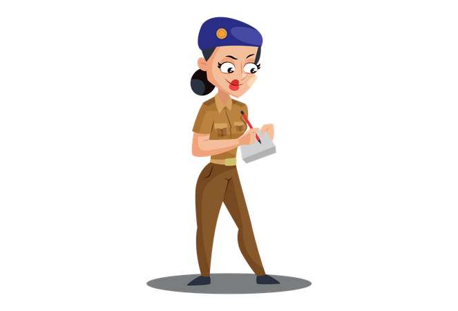 Indian Lady Police writing fine or penalty  Illustration