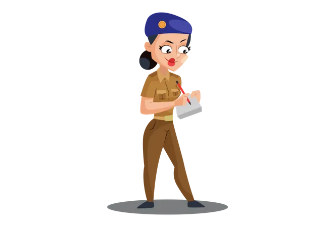 Indian Lady Police writing fine or penalty  Illustration