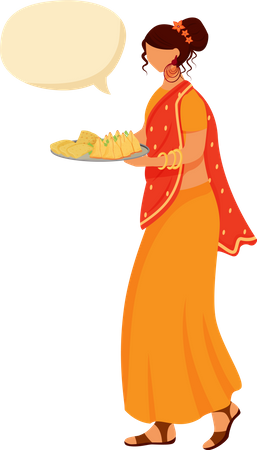 Indian lady serving meal  Illustration