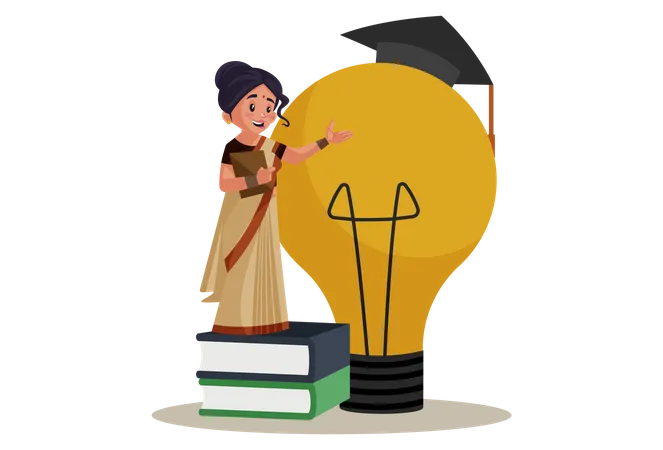 Indian Lady teacher Giving Creative Education  Illustration