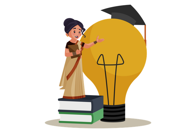 Indian Lady teacher Giving Creative Education  イラスト