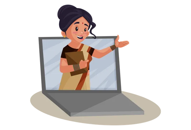 Indian Lady teacher Giving online Education Illustration