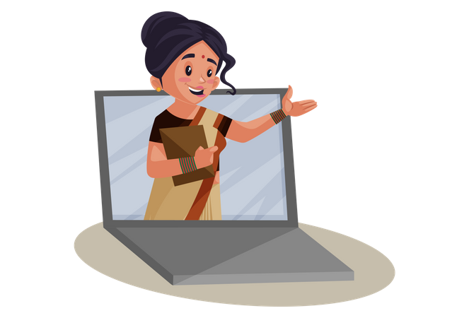 Indian Lady teacher Giving online Education  Illustration