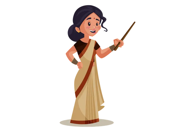 Indian Lady teacher holding Stick  Illustration